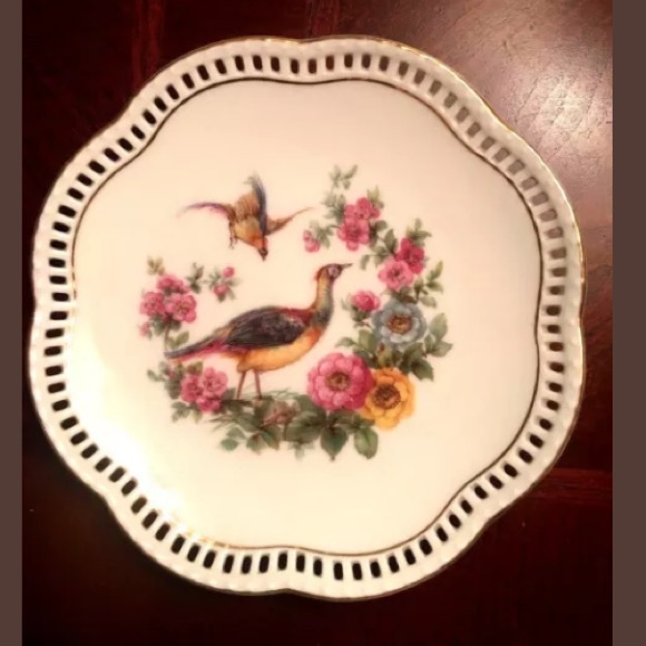 5 Vtg Schumann Bavaria Peacock Plates Reticulated - Picture 7 of 9